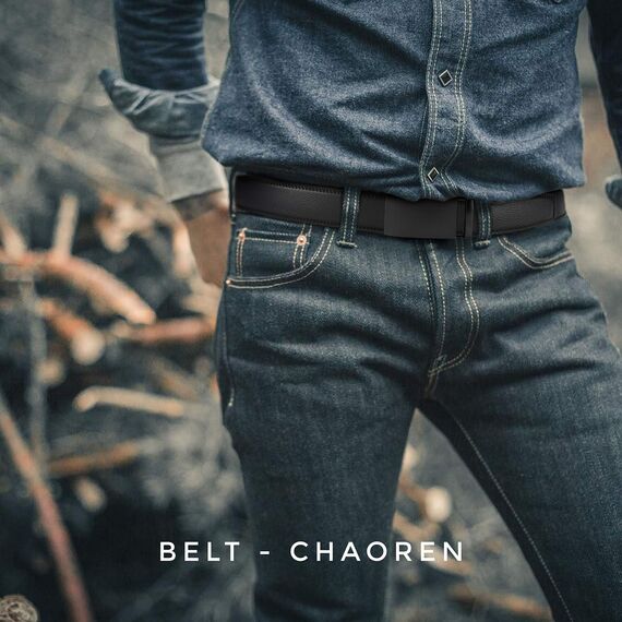 CHAOREN Automatik Gürtel Herren, Buckley Ledergürtel Ratsche Automatikschließe für Herren Business Anzug, 35mm Breit Gürtel Ohne Löcher, Größe Angepasst - Schwarz