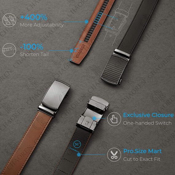 CHAOREN Gürtel Herren, Automatik Ledergürtel Herren Ratsche für Business Anzug, 35mm Gürtel ohne Löcher, Größe Angepasst