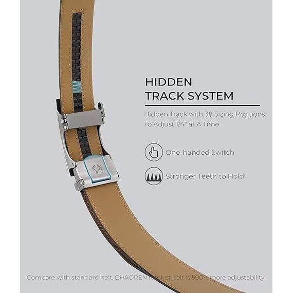 CHAOREN Automatik Gürtel Herren, Buckley Ledergürtel Ratsche Automatikschließe für Herren Business Anzug, 35mm Breit Gürtel ohne Löcher, Größe Angepasst