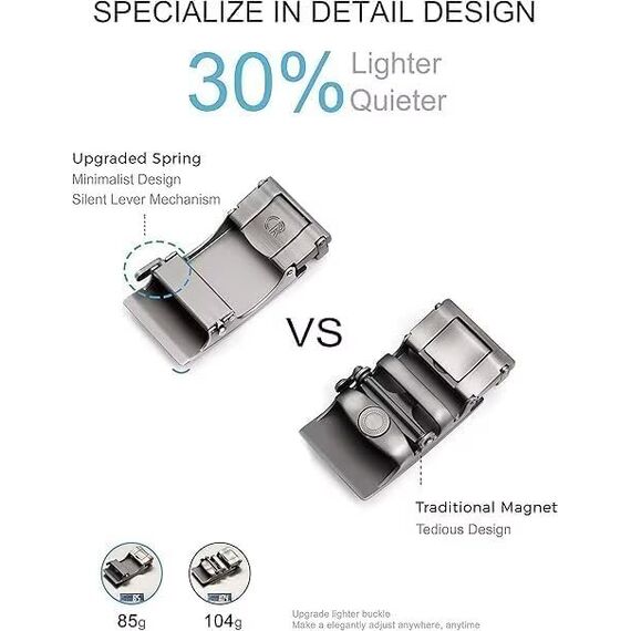 CHAOREN Automatik Gürtel Herren, Buckley Ledergürtel Ratsche Automatikschließe für Herren Business Anzug, 35mm Breit Gürtel ohne Löcher, Größe Angepasst, Braun