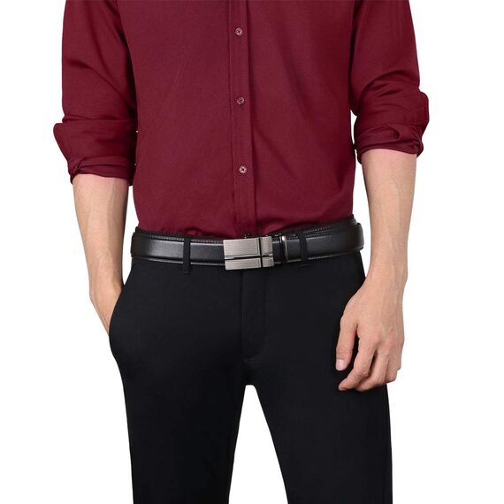 flintronic Herren Gürtel,Hochwertiges Leder material Ratsche Automatik Gürtel für Männer Ledergürtel Breite 3.5cm Länge 128CM-Schwarz (inkl Schlüsselbund & Geschenkbox)