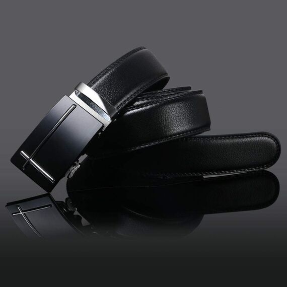 flintronic Herren Gürtel,Hochwertiges Leder material Ratsche Automatik Gürtel für Männer Ledergürtel Breite 3.5cm Länge 126CM-Schwarz (inkl Schlüsselbund & Geschenkbox)