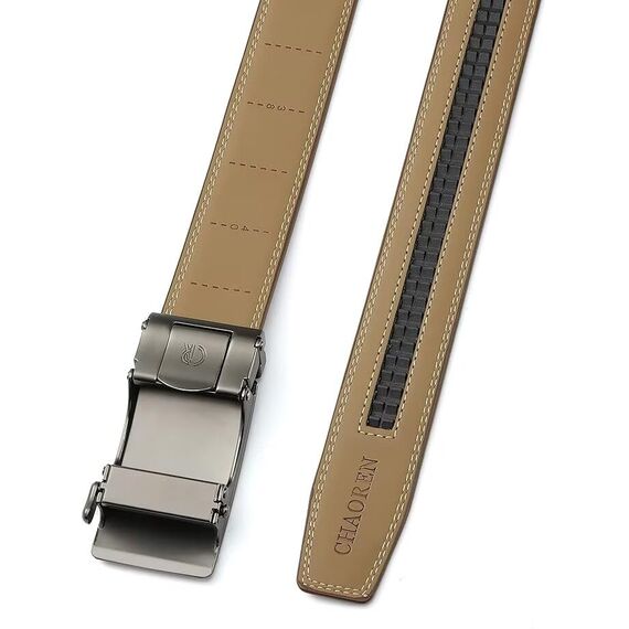 CHAOREN Automatik Gürtel Herren, Buckley Ledergürtel Ratsche Automatikschließe für Herren Business Anzug, 35mm Breit Gürtel ohne Löcher, Größe Angepasst, Braun