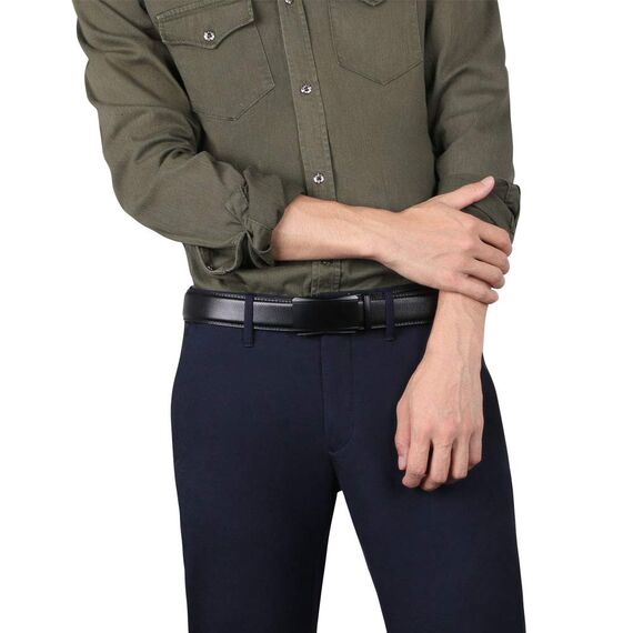 flintronic Herren Gürtel,Hochwertiges Leder material Ratsche Automatik Gürtel für Männer Ledergürtel Breite 3.5cm Länge 133CM-Schwarz (inkl Schlüsselbund & Geschenkbox)