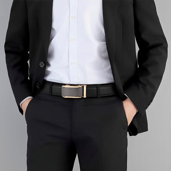 guvoosm Gürtel Herren,Leder Automatik Gürtel Für Herren Business Anzug -3,5cm Breite-2010-140-Black 251