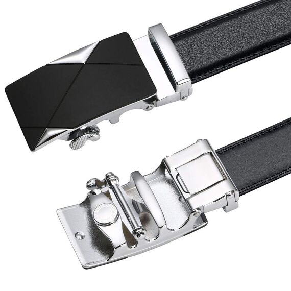 flintronic Herren Gürtel,Hochwertiges Leder material Ratsche Automatik Gürtel für Männer Ledergürtel Breite 3.5cm Länge 133CM-Schwarz (inkl Schlüsselbund & Geschenkbox)