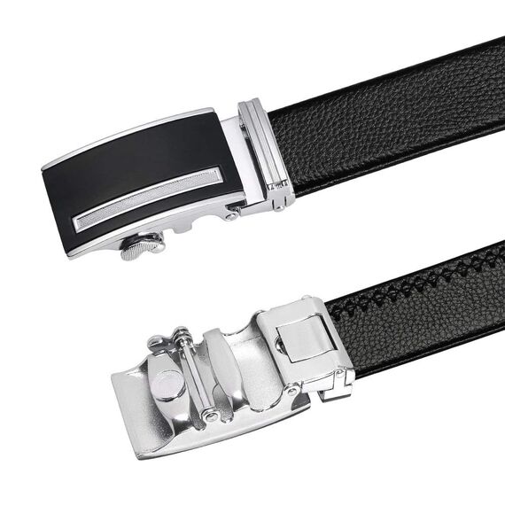 flintronic Herren Gürtel,Hochwertiges Leder material Ratsche Automatik Gürtel für Männer Ledergürtel Breite 3.5cm Länge 136CM-Schwarz (inkl Schlüsselbund & Geschenkbox)