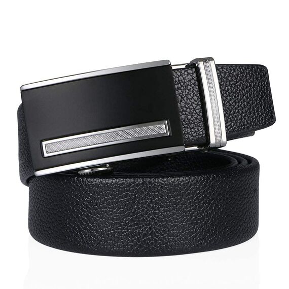 flintronic Herren Gürtel,Hochwertiges Leder material Ratsche Automatik Gürtel für Männer Ledergürtel Breite 3.5cm Länge 136CM-Schwarz (inkl Schlüsselbund & Geschenkbox)