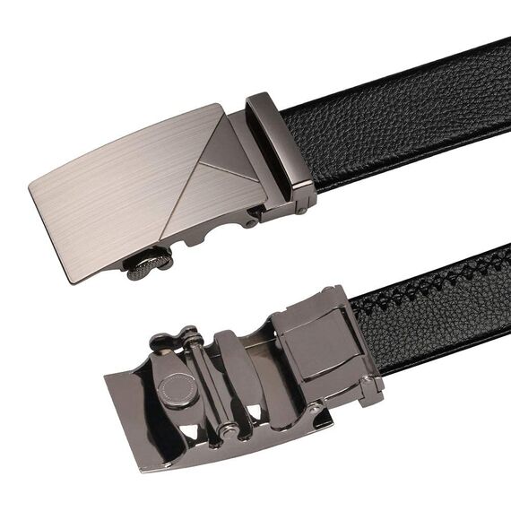 flintronic Herren Gürtel,Hochwertiges Leder material Ratsche Automatik Gürtel für Männer Ledergürtel Breite 3.5cm Länge 135CM-Schwarz (inkl Schlüsselbund & Geschenkbox)