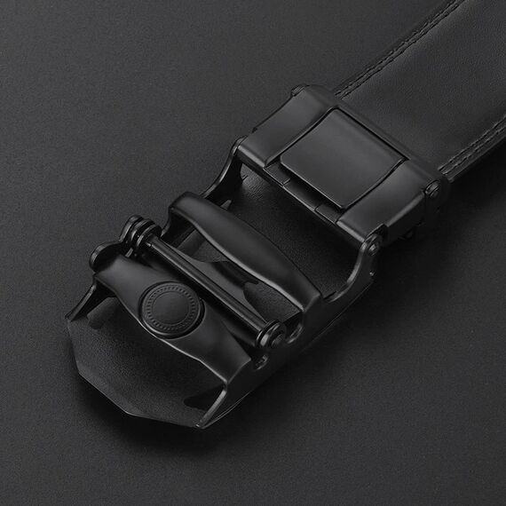 flintronic Herren Gürtel,Hochwertiges Leder material Ratsche Automatik Gürtel für Männer Ledergürtel Breite 3.5cm Länge 144CM-Schwarz (inkl Schlüsselbund & Geschenkbox)