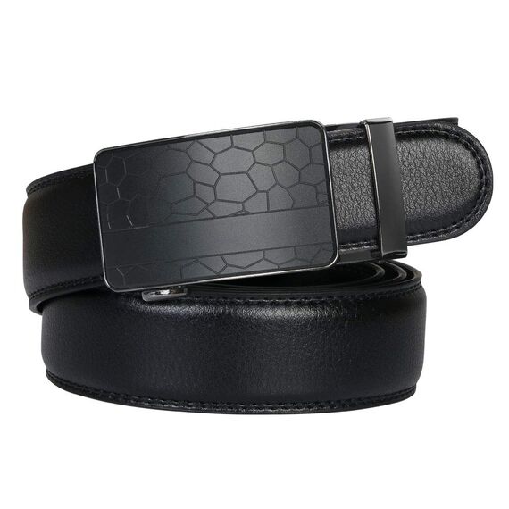 flintronic Herren Gürtel,Hochwertiges Leder material Ratsche Automatik Gürtel für Männer Ledergürtel Breite 3.5cm Länge 143CM-Schwarz (inkl Schlüsselbund & Geschenkbox)