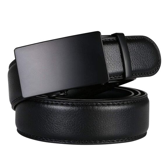 flintronic Herren Gürtel,Hochwertiges Leder material Ratsche Automatik Gürtel für Männer Ledergürtel Breite 3.5cm Länge 140CM-Schwarz (inkl Schlüsselbund & Geschenkbox)