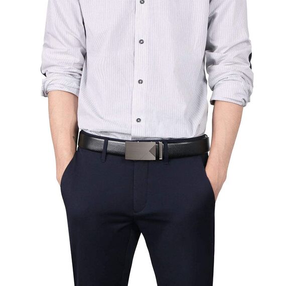 flintronic Herren Gürtel,Hochwertiges Leder material Ratsche Automatik Gürtel für Männer Ledergürtel Breite 3.5cm Länge 135CM-Schwarz (inkl Schlüsselbund & Geschenkbox)