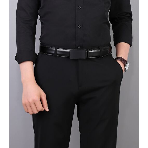 guvoosm Gürtel Herren,Leder Automatik Gürtel Für Herren Business Anzug -3,5cm Breite-24-125-Black 251