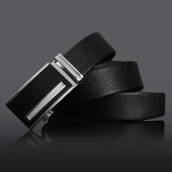 flintronic Herren Gürtel,Hochwertiges Leder material Ratsche Automatik Gürtel für Männer Ledergürtel Breite 3.5cm Länge 136CM-Schwarz (inkl Schlüsselbund & Geschenkbox)