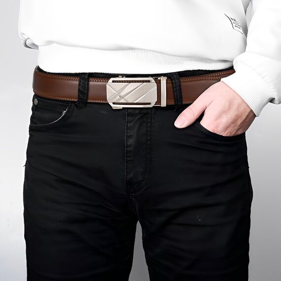 guvoosm Gürtel Herren,Leder Automatik Gürtel Für Herren Business Anzug -3,5cm Breite-005-110-Cognac Brown