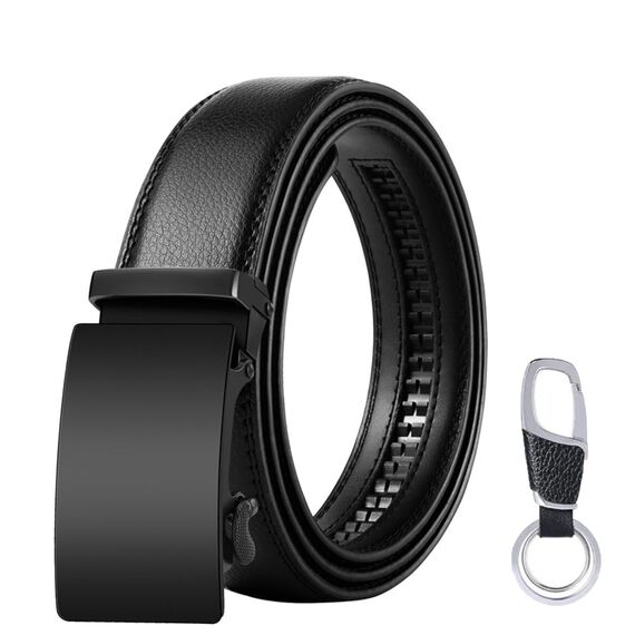 flintronic Herren Gürtel,Hochwertiges Leder material Ratsche Automatik Gürtel für Männer Ledergürtel Breite 3.5cm Länge 140CM-Schwarz (inkl Schlüsselbund & Geschenkbox)