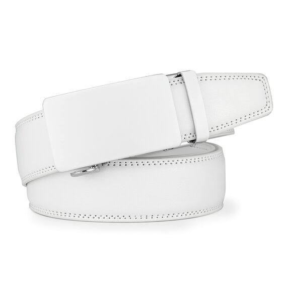 guvoosm Gürtel Herren,Leder Automatik Gürtel Für Herren Business Anzug -3,5cm Breite-51-140-White