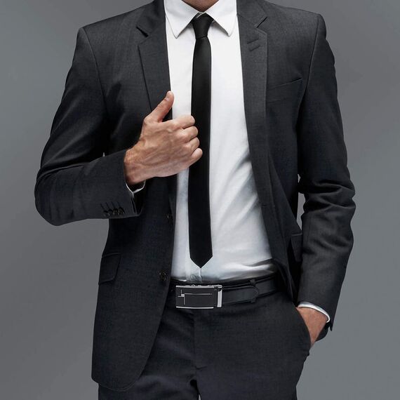 flintronic Herren Gürtel,Hochwertiges Leder material Ratsche Automatik Gürtel für Männer Ledergürtel Breite 3.5cm Länge 132CM-Schwarz (inkl Schlüsselbund & Geschenkbox)