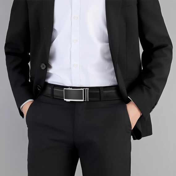 guvoosm Gürtel Herren,Leder Automatik Gürtel Für Herren Business Anzug -3,5cm Breite-2013-140-Black 138