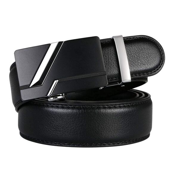 flintronic Herren Gürtel,Hochwertiges Leder material Ratsche Automatik Gürtel für Männer Ledergürtel Breite 3.5cm Länge 139CM-Schwarz (inkl Schlüsselbund & Geschenkbox)