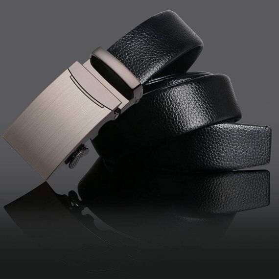 flintronic Herren Gürtel,Hochwertiges Leder material Ratsche Automatik Gürtel für Männer Ledergürtel Breite 3.5cm Länge 130CM-Schwarz (inkl Schlüsselbund & Geschenkbox)