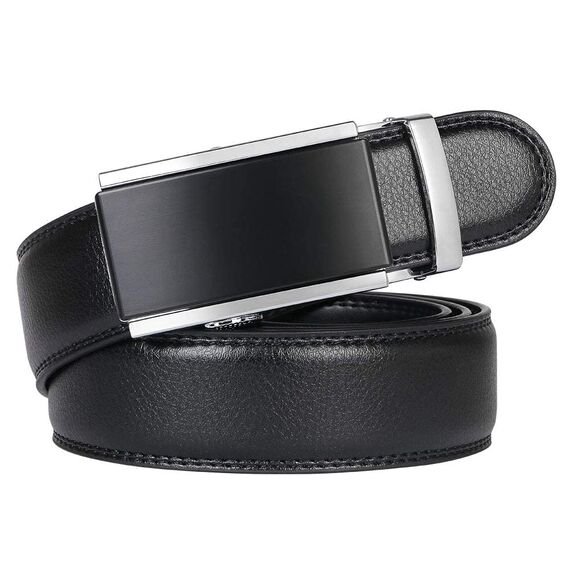 flintronic Herren Gürtel,Hochwertiges Leder material Ratsche Automatik Gürtel für Männer Ledergürtel Breite 3.5cm Länge 130CM-Schwarz (inkl Schlüsselbund & Geschenkbox)