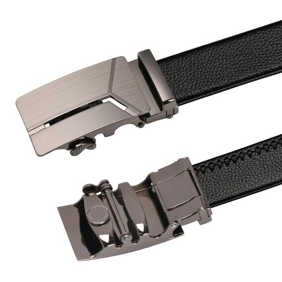 flintronic Herren Gürtel,Hochwertiges Leder material Ratsche Automatik Gürtel für Männer Ledergürtel Breite 3.5cm Länge 125CM-Schwarz (inkl Schlüsselbund & Geschenkbox)