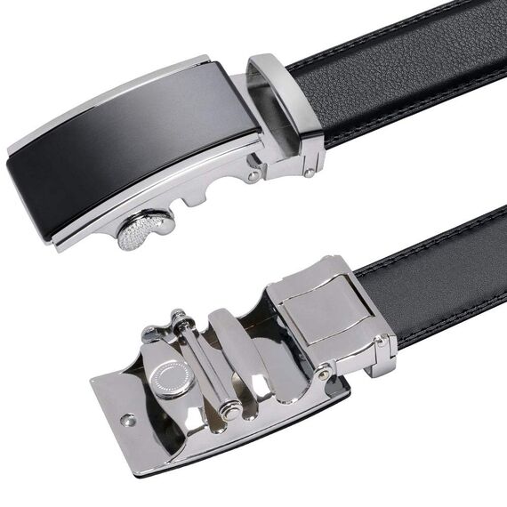 flintronic Herren Gürtel,Hochwertiges Leder material Ratsche Automatik Gürtel für Männer Ledergürtel Breite 3.5cm Länge 130CM-Schwarz (inkl Schlüsselbund & Geschenkbox)