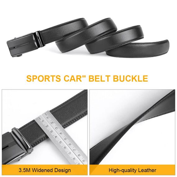 flintronic Herren Gürtel,Hochwertiges Leder material Ratsche Automatik Gürtel für Männer Ledergürtel Breite 3.5cm Länge 145CM-Schwarz (inkl Schlüsselbund & Geschenkbox)