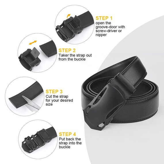 flintronic Herren Gürtel,Hochwertiges Leder material Ratsche Automatik Gürtel für Männer Ledergürtel Breite 3.5cm Länge 144CM-Schwarz (inkl Schlüsselbund & Geschenkbox)