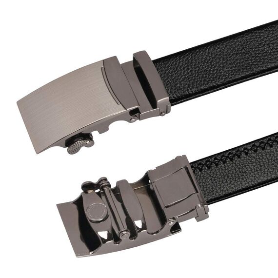 flintronic Herren Gürtel,Hochwertiges Leder material Ratsche Automatik Gürtel für Männer Ledergürtel Breite 3.5cm Länge 130CM-Schwarz (inkl Schlüsselbund & Geschenkbox)