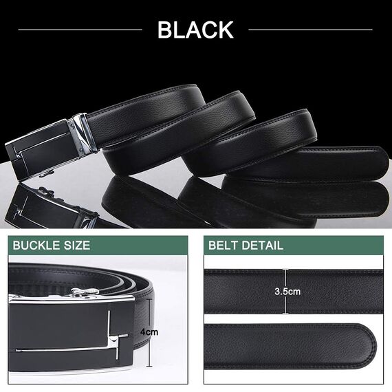 flintronic Herren Gürtel,Hochwertiges Leder material Ratsche Automatik Gürtel für Männer Ledergürtel Breite 3.5cm Länge 132CM-Schwarz (inkl Schlüsselbund & Geschenkbox)
