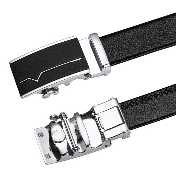 flintronic Herren Gürtel,Hochwertiges Leder material Ratsche Automatik Gürtel für Männer Ledergürtel Breite 3.5cm Länge 127CM-Schwarz (inkl Schlüsselbund & Geschenkbox)