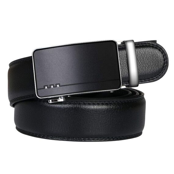 flintronic Herren Gürtel,Hochwertiges Leder material Ratsche Automatik Gürtel für Männer Ledergürtel Breite 3.5cm Länge 129CM-Schwarz (inkl Schlüsselbund & Geschenkbox)