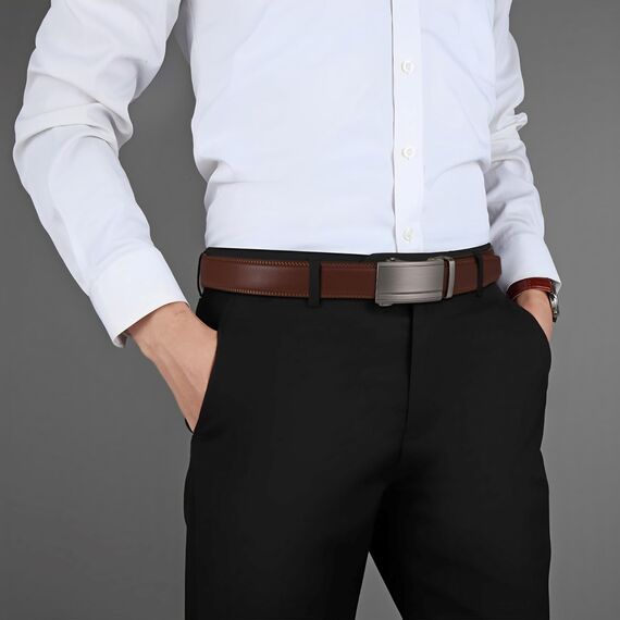 guvoosm Gürtel Herren,Leder Automatik Gürtel Für Herren Business Anzug -3,5cm Breite-800-110-Brown 6033