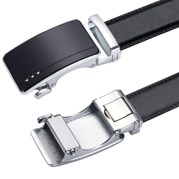 flintronic Herren Gürtel,Hochwertiges Leder material Ratsche Automatik Gürtel für Männer Ledergürtel Breite 3.5cm Länge 129CM-Schwarz (inkl Schlüsselbund & Geschenkbox)