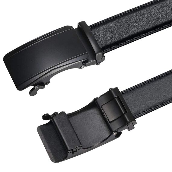 flintronic Herren Gürtel,Hochwertiges Leder material Ratsche Automatik Gürtel für Männer Ledergürtel Breite 3.5cm Länge 133CM-Schwarz (inkl Schlüsselbund & Geschenkbox)