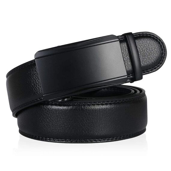 flintronic Herren Gürtel,Hochwertiges Leder material Ratsche Automatik Gürtel für Männer Ledergürtel Breite 3.5cm Länge 133CM-Schwarz (inkl Schlüsselbund & Geschenkbox)