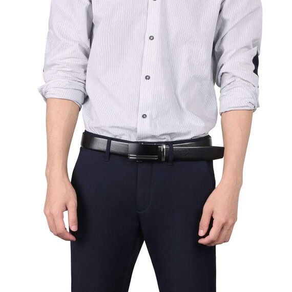 flintronic Herren Gürtel,Hochwertiges Leder material Ratsche Automatik Gürtel für Männer Ledergürtel Breite 3.5cm Länge 126CM-Schwarz (inkl Schlüsselbund & Geschenkbox)