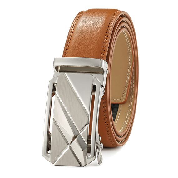 guvoosm Gürtel Herren,Leder Automatik Gürtel Für Herren Business Anzug -3,5cm Breite-005-140-Tan