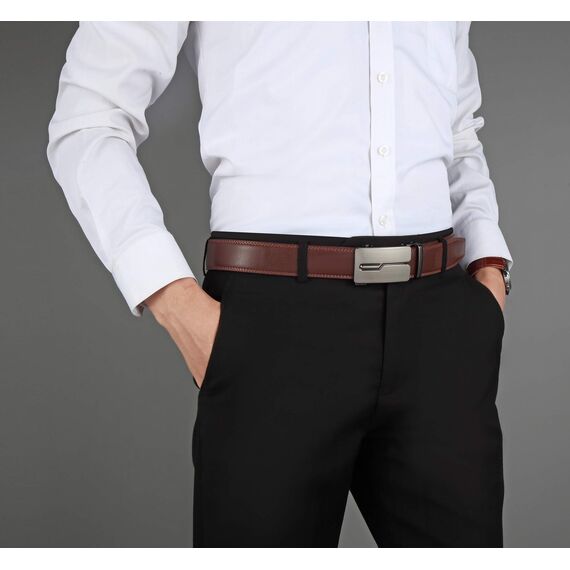 guvoosm Gürtel Herren,Leder Automatik Gürtel Für Herren Business Anzug -3,5cm Breite-10-140-Brown 6033