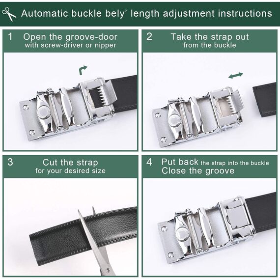 flintronic Herren Gürtel,Hochwertiges Leder material Ratsche Automatik Gürtel für Männer Ledergürtel Breite 3.5cm Länge 132CM-Schwarz (inkl Schlüsselbund & Geschenkbox)