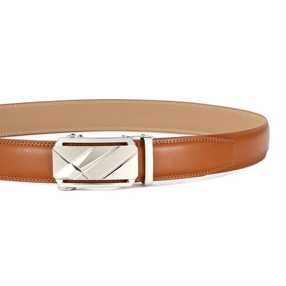 guvoosm Gürtel Herren,Leder Automatik Gürtel Für Herren Business Anzug -3,5cm Breite-005-110-Tan