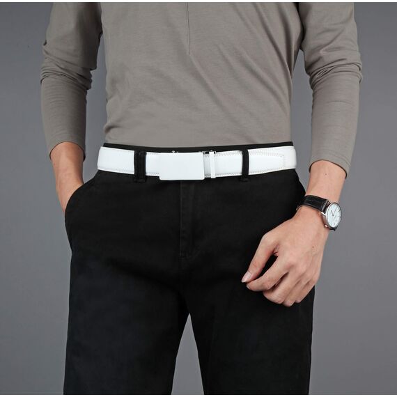 guvoosm Gürtel Herren,Leder Automatik Gürtel Für Herren Business Anzug -3,5cm Breite-51-125-White