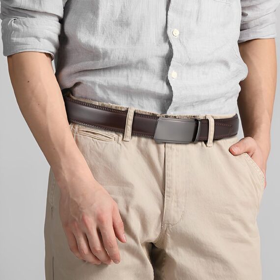 guvoosm Gürtel Herren,Leder Automatik Gürtel Für Herren Business Anzug -3,5cm Breite-2015-140-Dark Brown