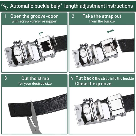 flintronic Herren Gürtel,Hochwertiges Leder material Ratsche Automatik Gürtel für Männer Ledergürtel Breite 3.5cm Länge 127CM-Schwarz (inkl Schlüsselbund & Geschenkbox)