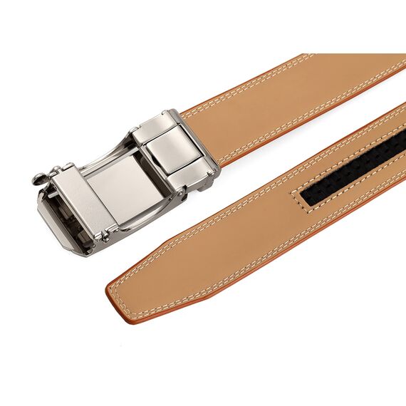guvoosm Gürtel Herren,Leder Automatik Gürtel Für Herren Business Anzug -3,5cm Breite-005-110-Tan