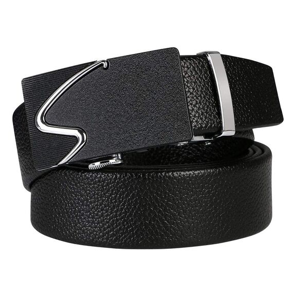 flintronic Herren Gürtel,Hochwertiges Leder material Ratsche Automatik Gürtel für Männer Ledergürtel Breite 3.5cm Länge 148CM-Schwarz (inkl Schlüsselbund & Geschenkbox)