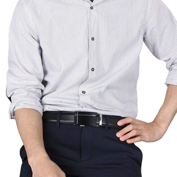 flintronic Herren Gürtel,Hochwertiges Leder material Ratsche Automatik Gürtel für Männer Ledergürtel Breite 3.5cm Länge 126CM-Schwarz (inkl Schlüsselbund & Geschenkbox)